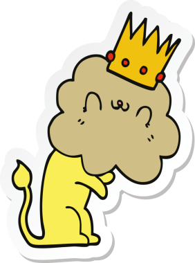 Bir insan tarafından çizilmiş taçlı çizgi film aslanı çıkartması.