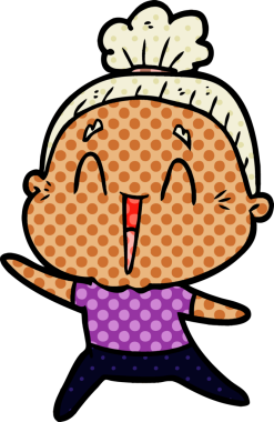 Bir insan tarafından çizilmiş mutlu yaşlı kadın çizgi filmi.