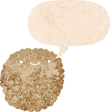 grunge içinde konuşma balonu olan karikatür bisküvisi bir insan tarafından çizilmiş sıkıntılı retro desen tarzı