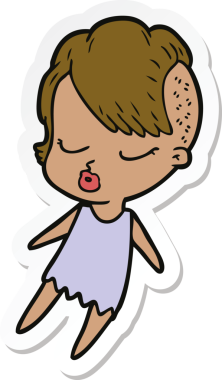 Çizgi film çıkartması. Bir insan tarafından çizilmiş güzel hippi kız.