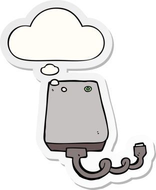 insan tarafından çizilmiş bir çıkartma olarak düşünce baloncuklu karikatür sabit diski