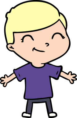 Bir insan tarafından çizilmiş gülümseyen çizgi film çocuğu.