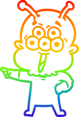 Gökkuşağı gradyan çizimi mutlu bir çizgi film uzaylısının insan tarafından çizilmiş