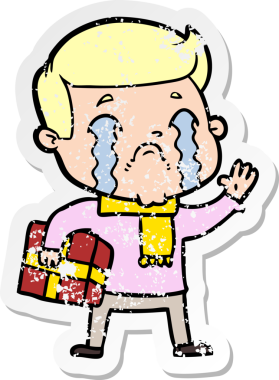 Bir insan tarafından çizilmiş ağlayan bir karikatürcünün sıkıntılı çıkartması.