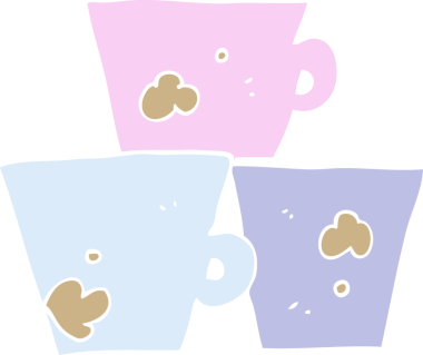 Bir insan tarafından çizilmiş kahve fincanlarının düz renk çizimi