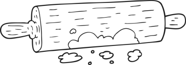 Bir insan tarafından çizilmiş siyah beyaz çizgi film merdanesi.