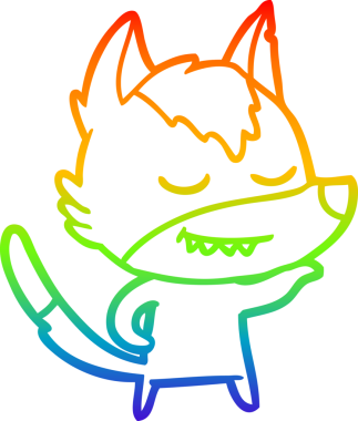 Gökkuşağı gradyan çizgisi. Bir insan tarafından çizilmiş dost bir kurt çizgi filmi.