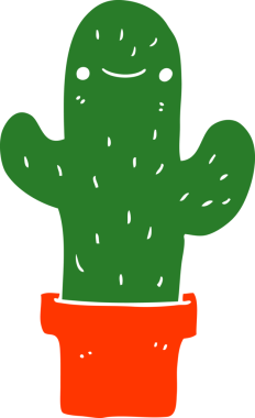 Bir insan tarafından çizilmiş düz renk çizgi film kaktüsü.