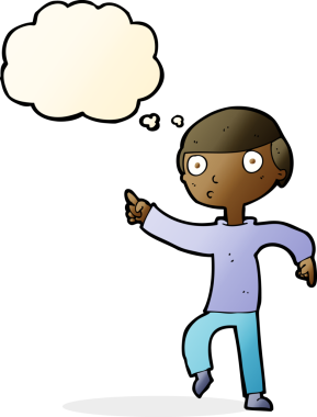 Çizgi filmci çocuk bir insan tarafından çizilmiş düşünce balonuyla işaret ediyor.