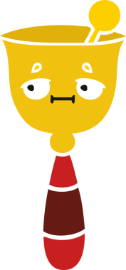 Bir insan tarafından çizilmiş okul çanının düz renkli retro karikatürü