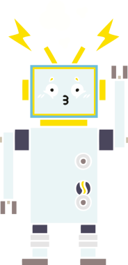 Bir insan tarafından çizilmiş düz renkli bir robot karikatürü