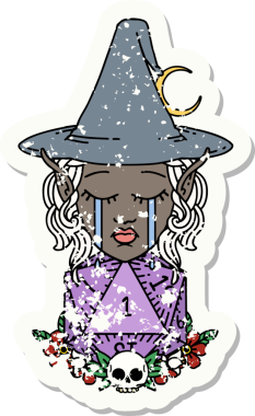 Retro Dövme Tarzı Ağlayan Elf Cadı Doğal bir D20 rulo ile Bir insan tarafından çizilmiş