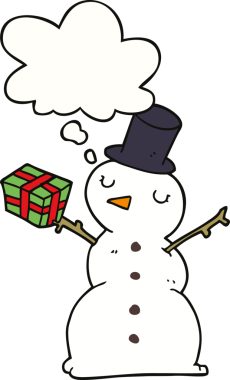 Bir insan tarafından çizilmiş düşünce balonlu kardan adam.