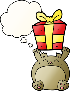 Bir insan tarafından çizilmiş yumuşak eğimli düşünce baloncuklu şirin çizgi film Noel ayısı.