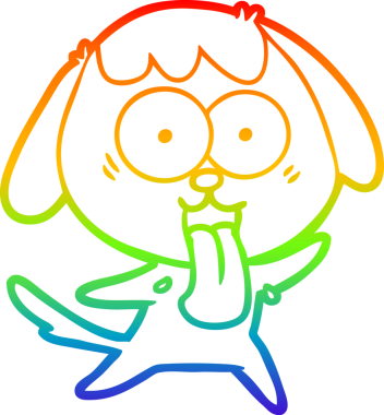 Gökkuşağı gradyan çizimi. Bir insan tarafından çizilmiş şirin bir köpek çizimi.