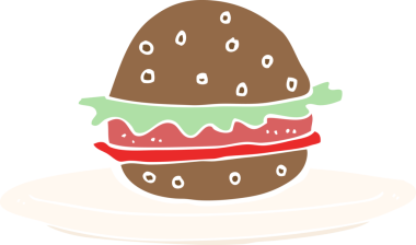 Tabakta bir insan tarafından çizilmiş hamburgerin düz renk çizimi