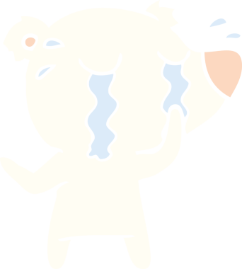 Düz renkli çizgi film ağlayan kutup ayısı bir insan tarafından çizilmiş.