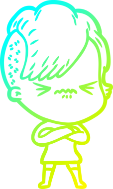 Bir çizgi film karakteri çizen soğuk gradyan, bir insan tarafından çizilmiş hippi bir kız.