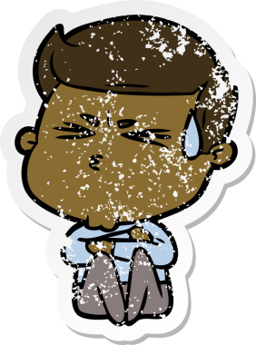 Bir insan tarafından çizilmiş terleyen bir çizgi film karakterinin sıkıntılı çıkartması.