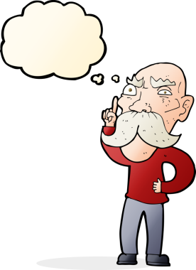 Bir insan tarafından çizilen düşünce baloncuğuyla yaşlı bir adamı sinirlendiren çizgi film.