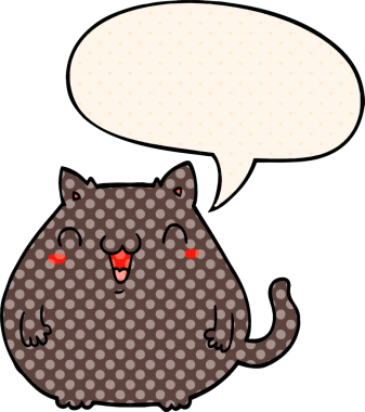 Çizgi roman tarzında konuşma balonu olan çizgi film kedisi bir insan tarafından çizildi.