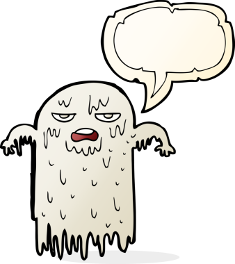 Bir insan tarafından çizilmiş baloncuklu sümüksü bir hayalet.