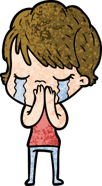 Bir insan tarafından çizilmiş ağlayan çizgi film kadını.