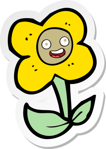 Bir insan tarafından çizilmiş karikatür çiçeğinin çıkartması.