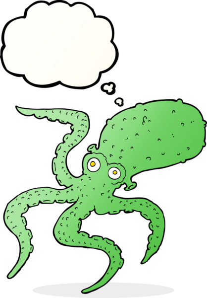 Bir insan tarafından çizilmiş düşünce baloncuklu ahtapot.