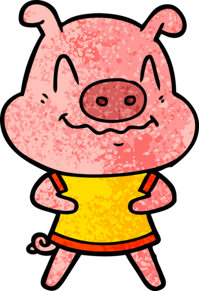 Bir insan tarafından çizilmiş sinirli çizgi film domuzu.