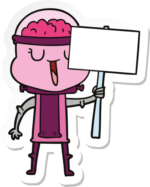 Bir insan tarafından çizilmiş mutlu çizgi film robotunun çıkartması.