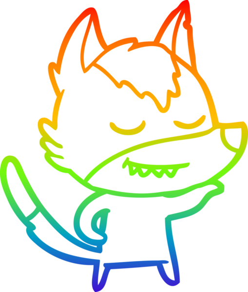 Gökkuşağı gradyan çizgisi. Bir insan tarafından çizilmiş dost bir kurt çizgi filmi.