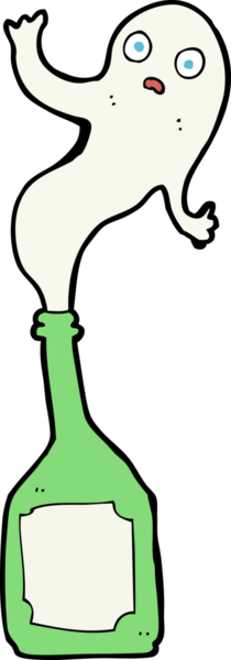 Şişede bir insan tarafından çizilmiş çizgi film hayaleti.