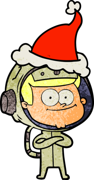 Mutlu astronot el çizimi Noel Baba şapkası giyen bir insan tarafından çizilmiş.
