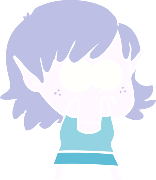 Bir insan tarafından çizilmiş düz renkli çizgi film elf kızı.