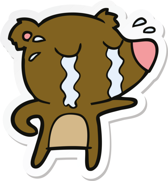 Bir insan tarafından çizilmiş ağlayan bir ayının çıkartması.