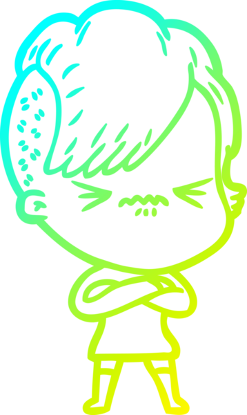 Bir çizgi film karakteri çizen soğuk gradyan, bir insan tarafından çizilmiş hippi bir kız.