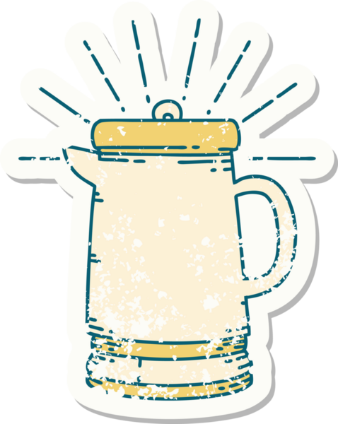 Bir insan tarafından çizilmiş dövme stili eski bir kahve fincanı.