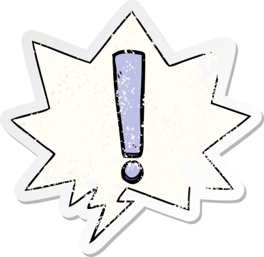 Konuşma baloncuğu olan çizgi film ünlem işareti bir insan tarafından çizilmiş sıkıntılı eski bir çıkartma