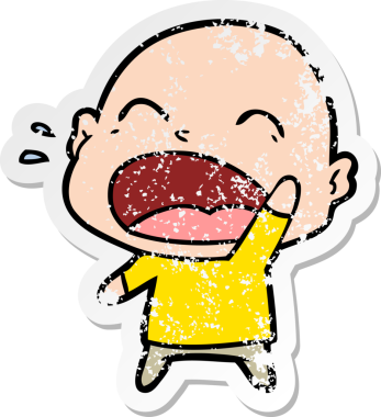 Bir insan tarafından çizilmiş kel bir adam diye bağıran bir çizgi film çıkartması.