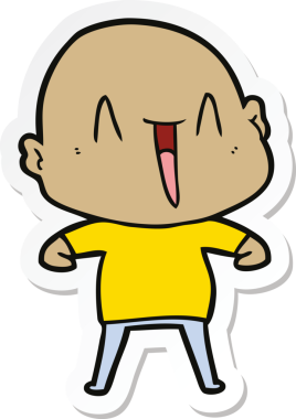 Bir insan tarafından çizilmiş mutlu, kel bir adamın çıkartması.