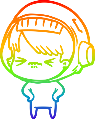 Gökkuşağı gradyan çizimi kızgın çizgi film kızı elleri kalçasında bir insan tarafından çizilmiş.