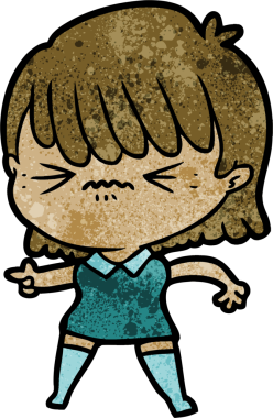 Bir insan tarafından çizilmiş kızgın çizgi film kızı.