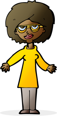 Bir insan tarafından çizilmiş gözlüklü bir karikatür kadın.