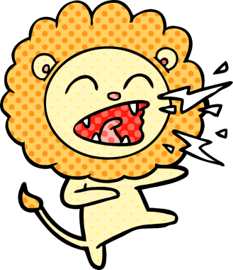 Bir insan tarafından çizilmiş kükreyen aslan çizgi filmi.