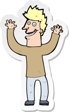 Bir insan tarafından çizilmiş heyecanlı bir adamın çıkartması.