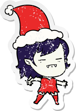 Bir insan tarafından çizilmiş Noel Baba şapkası giyen ölümsüz bir vampirin çizilmiş el yazısı.