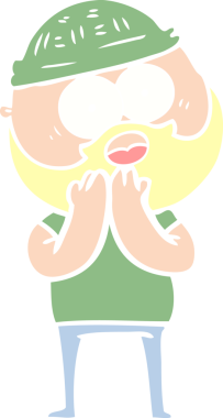 Düz renkli çizgi film. Bir insan tarafından çizilmiş sakallı adamı şaşırttı.