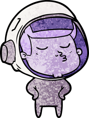 Bir insan tarafından çizilmiş kendine güvenen bir astronot çizgi filmi.