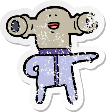 Bir insan tarafından çizilmiş dost canlısı çizgi film uzaylısının sıkıntılı çıkartması.